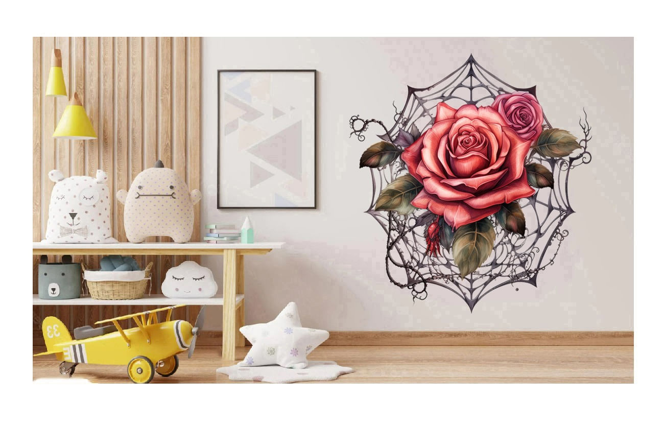 Sticker decorativ, Trandafiri, Rosu, 62 cm, 1343STK-15