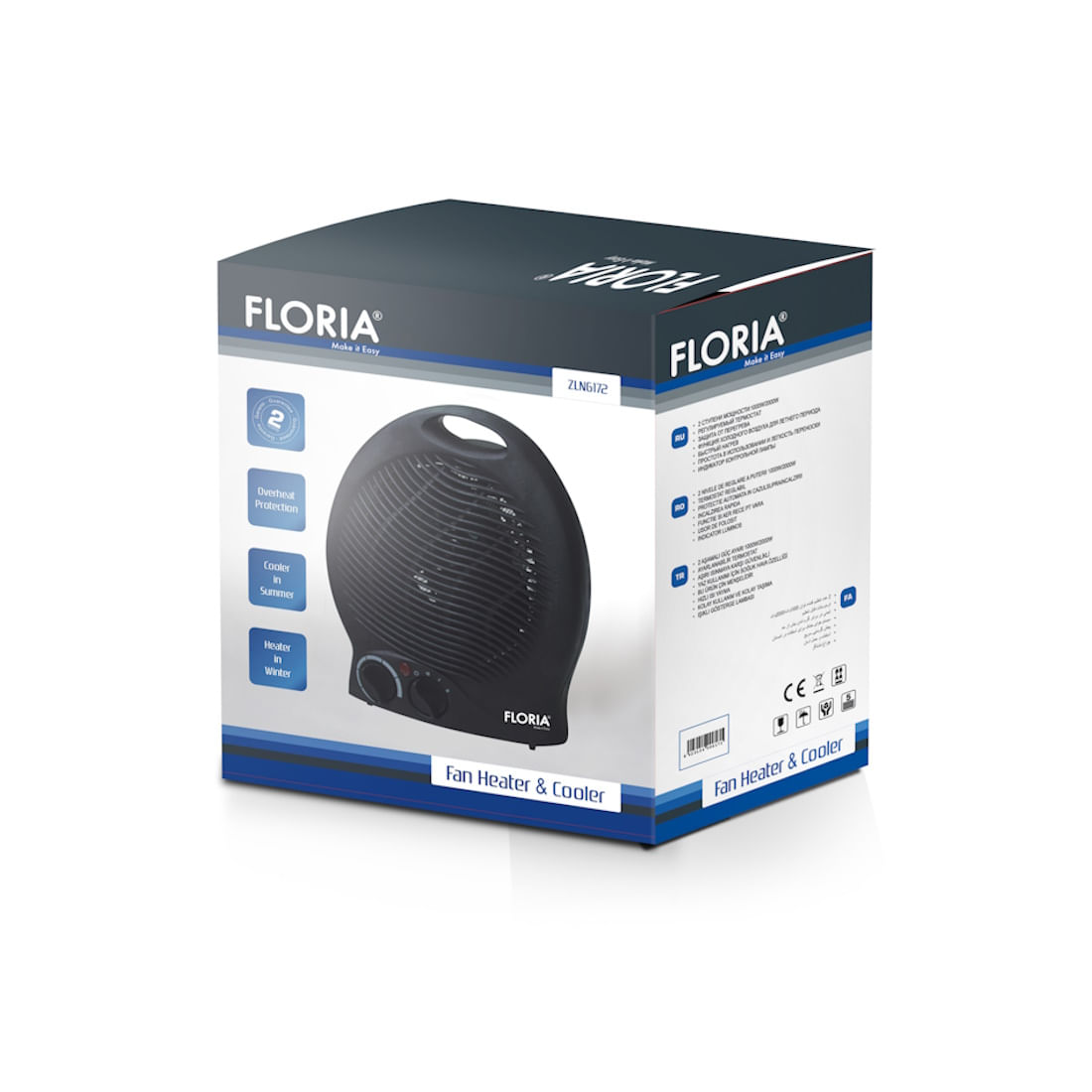 Aeroterma Floria ZLN-6172,Negru Putere 2000W, 2 nivele de incalzire+rece, Protectie supraincalzire, Termostat reglabil, - 1 | YEO