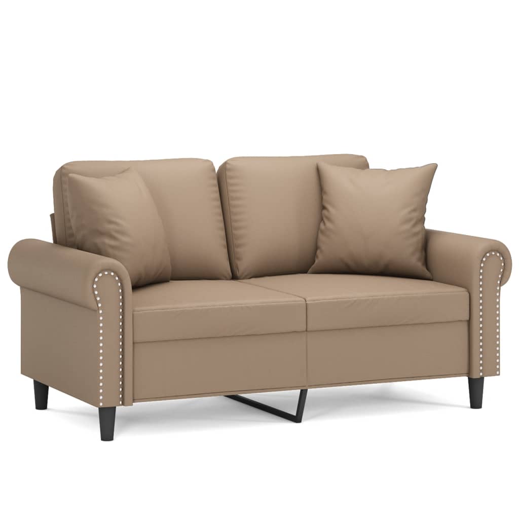 Canapea cu 2 locuri cu pernute, cappuccino, 120 cm, piele eco.