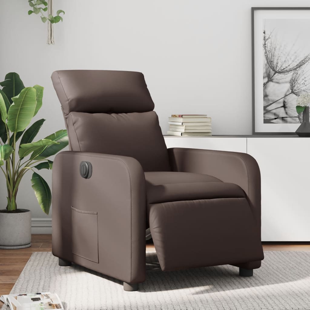Fotoliu rabatabil electric, maro, piele ecologica — imaginea 2