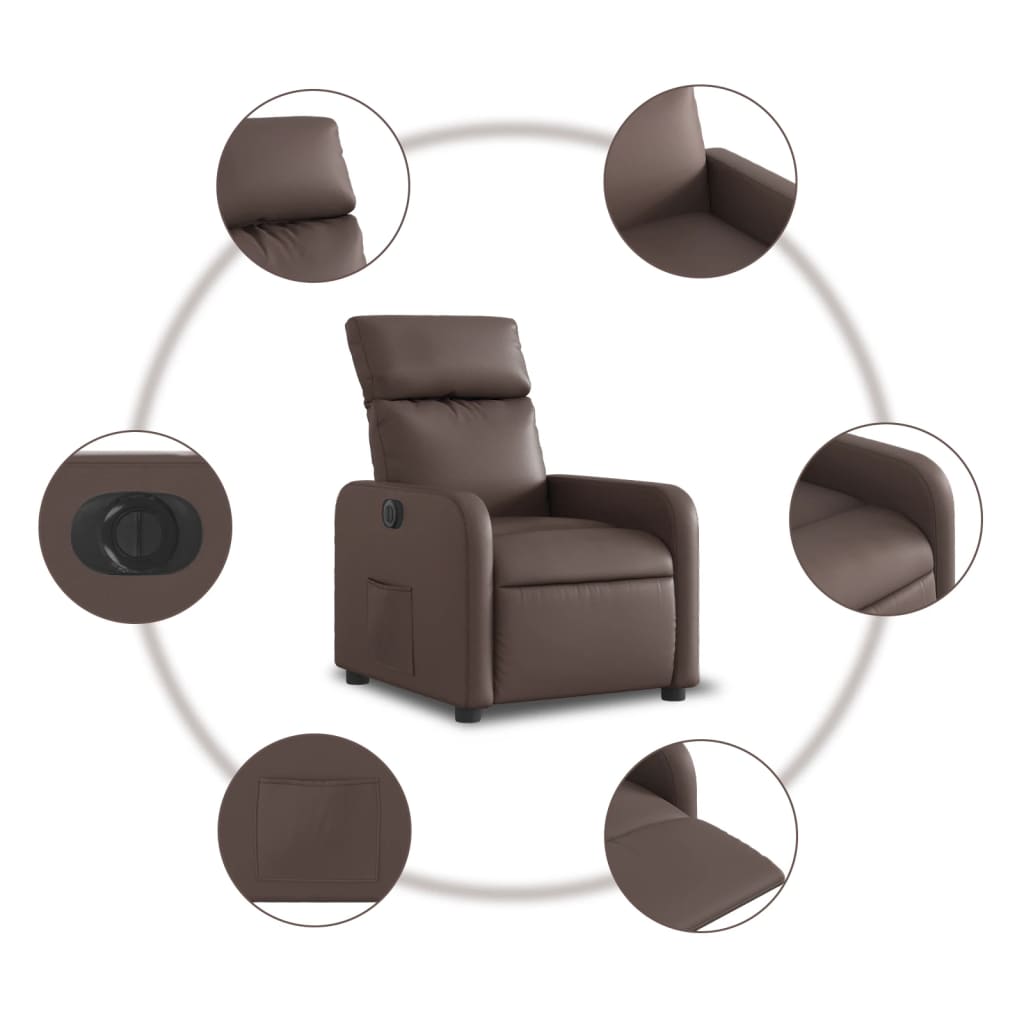 Fotoliu rabatabil electric, maro, piele ecologica — imaginea 7