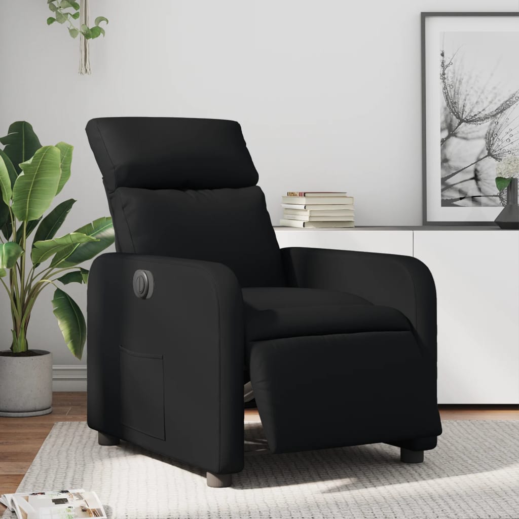 Fotoliu rabatabil electric, negru, piele ecologica — imaginea 2