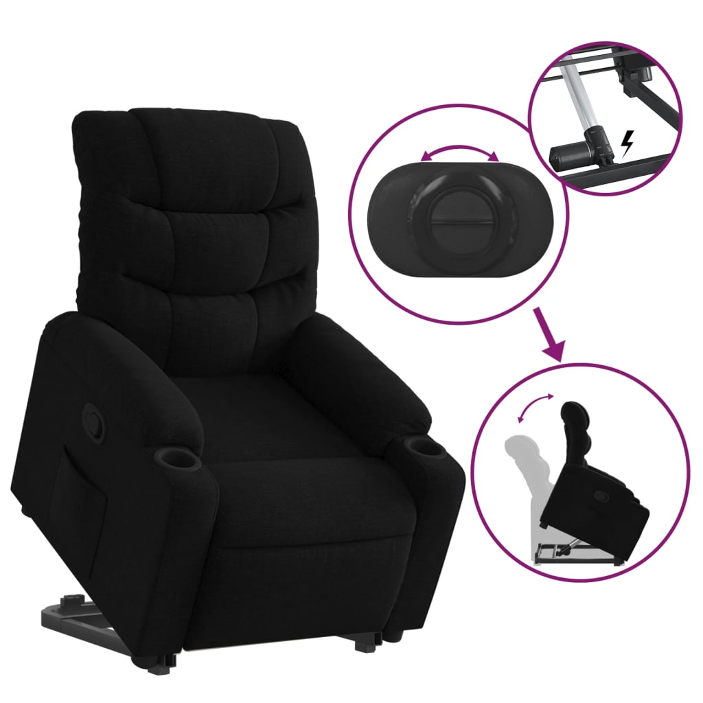 Fotoliu rabatabil cu ridicare pe verticala, negru, textil — imaginea 5