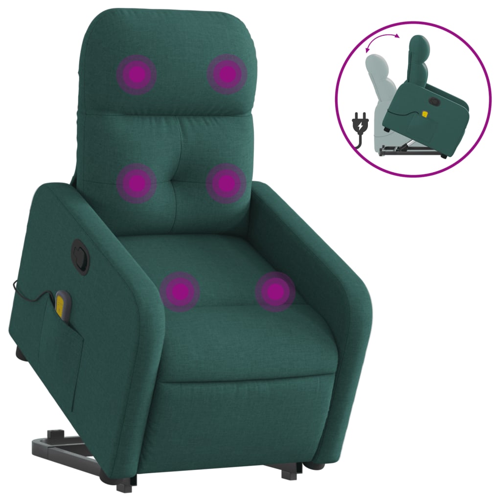 Fotoliu rabatabil de masaj, cu ridicare, verde inchis, textil