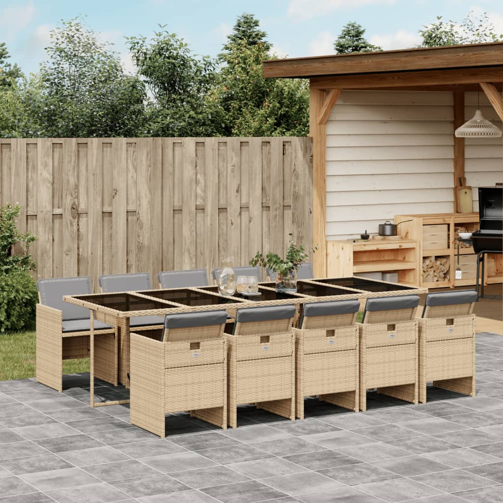 Set mobilier gradina cu perne, 11 piese bej combinat poliratan — imaginea 2