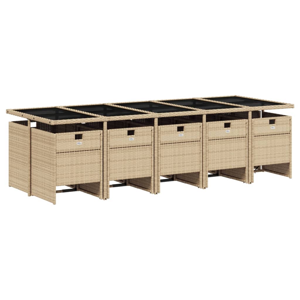 Set mobilier gradina cu perne, 11 piese bej combinat poliratan — imaginea 3