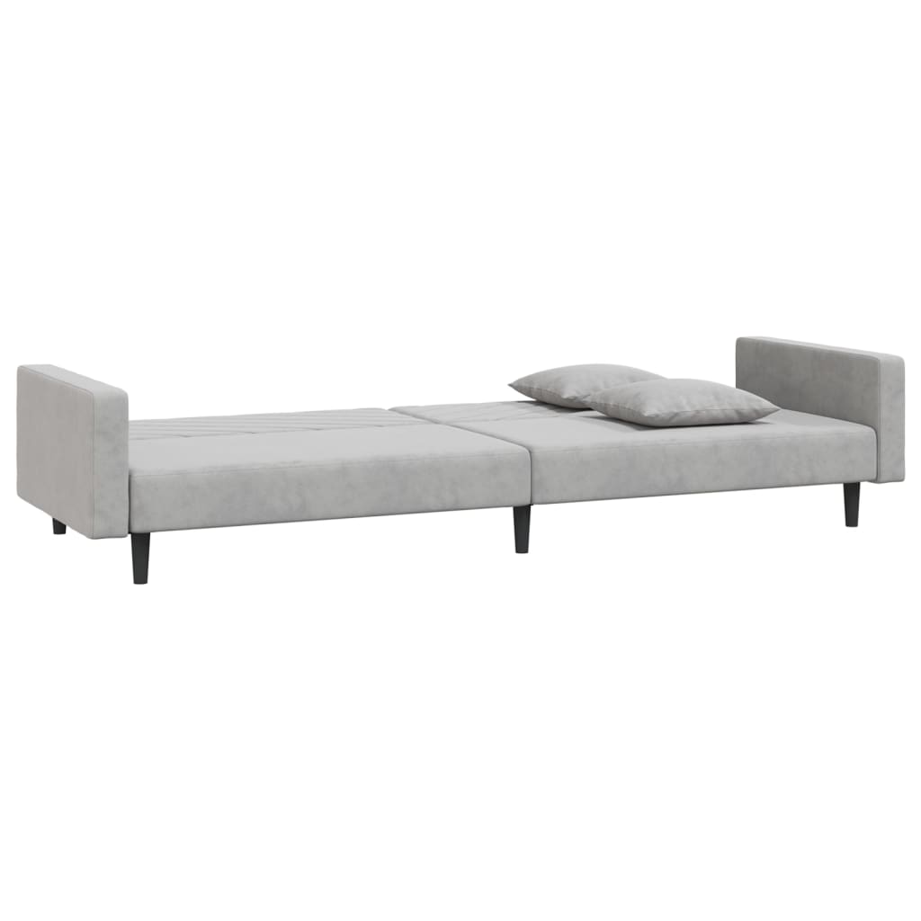 Canapea extensibila cu 2 locuri, 2 perne, gri deschis, catifea — imaginea 6