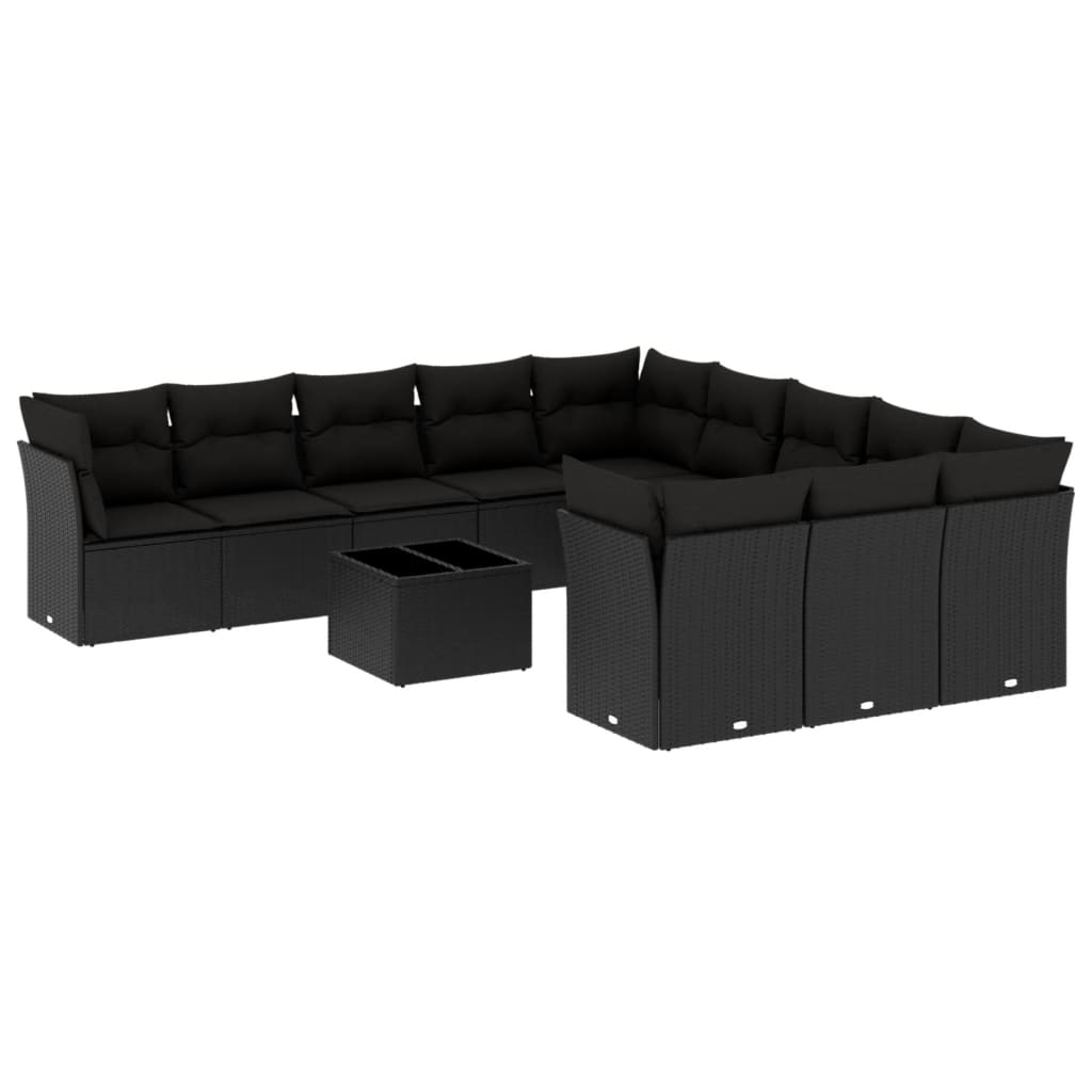 Set canapele de gradina, 12 piese, cu perne, negru, poliratan