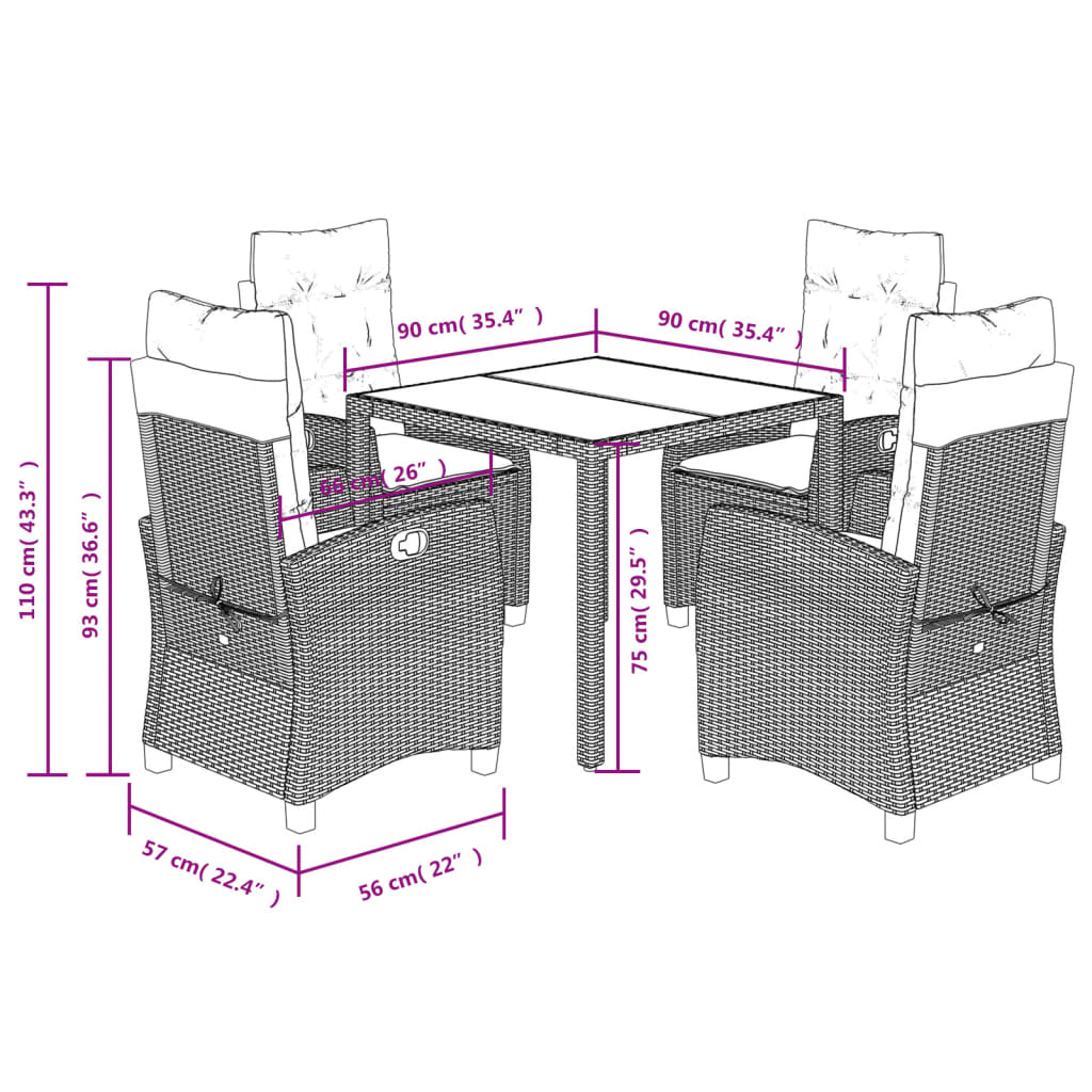 Set mobilier de gradina cu perne, 5 piese, negru, poliratan — imaginea 9