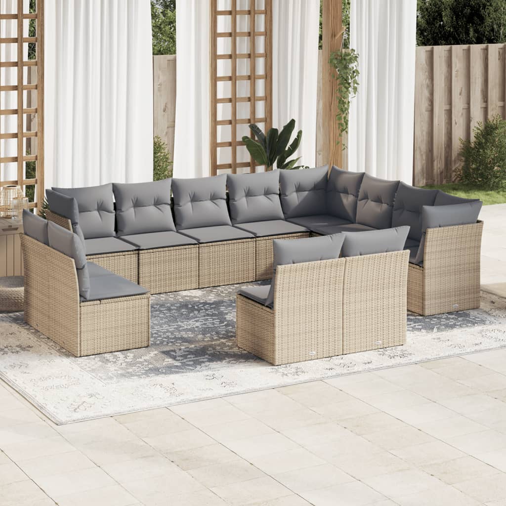 Set canapele de gradina cu perne, 12 piese, bej, poliratan — imaginea 2