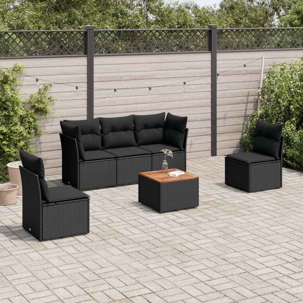 Set mobilier de gradina cu perne, 6 piese, negru, poliratan — imaginea 2