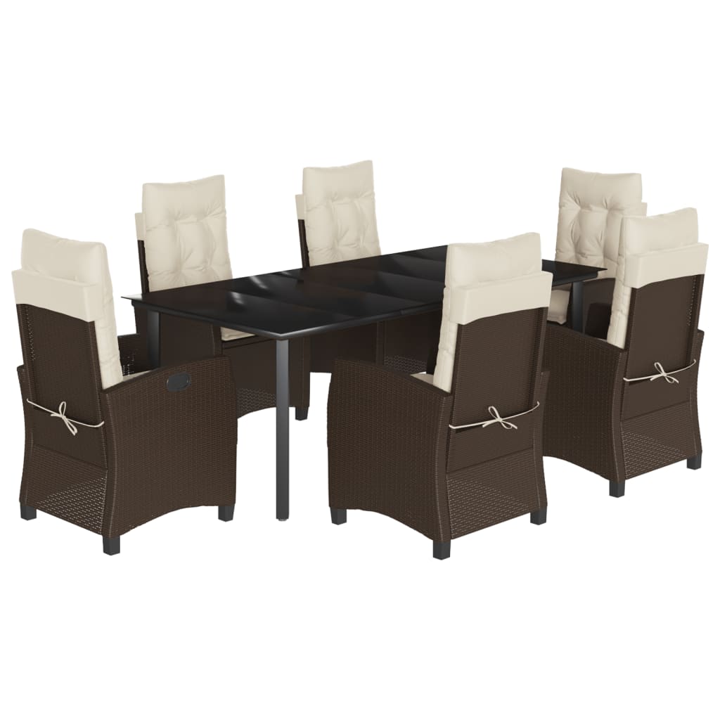 Set mobilier de gradina cu perne, 7 piese, maro, poliratan