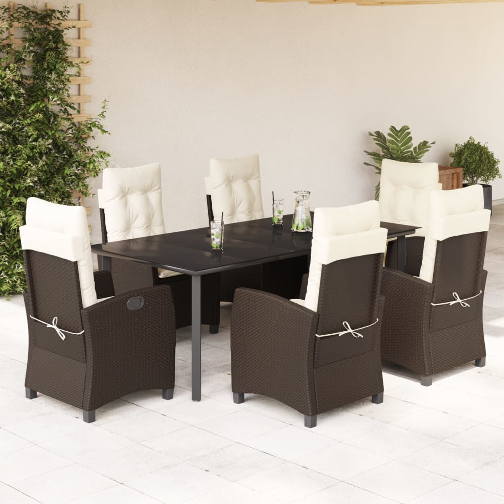 Set mobilier de gradina cu perne, 7 piese, maro, poliratan — imaginea 2