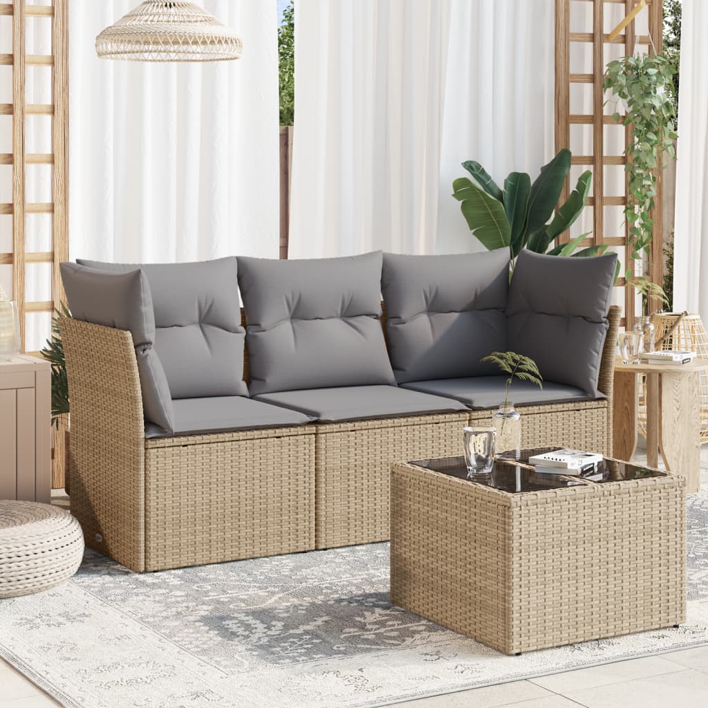 Set canapele de gradina, 4 piese, cu perne, bej, poliratan — imaginea 2