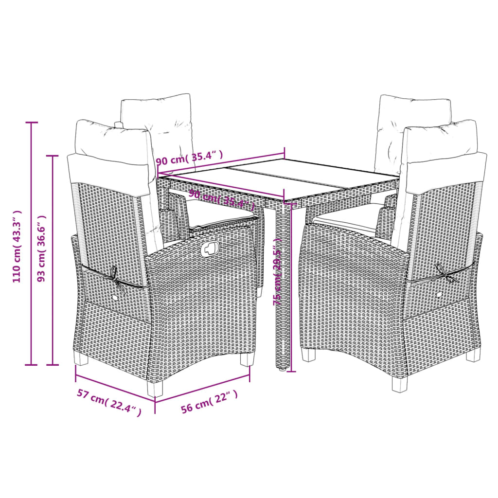 Set mobilier de gradina cu perne, 5 piese, negru, poliratan — imaginea 12