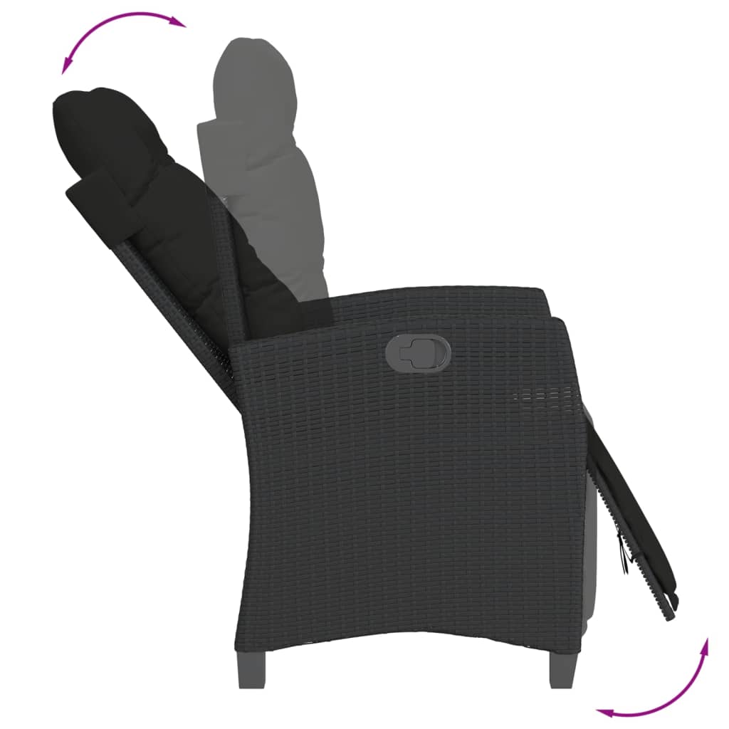 Set mobilier de gradina cu perne, 3 piese, negru, poliratan — imaginea 4