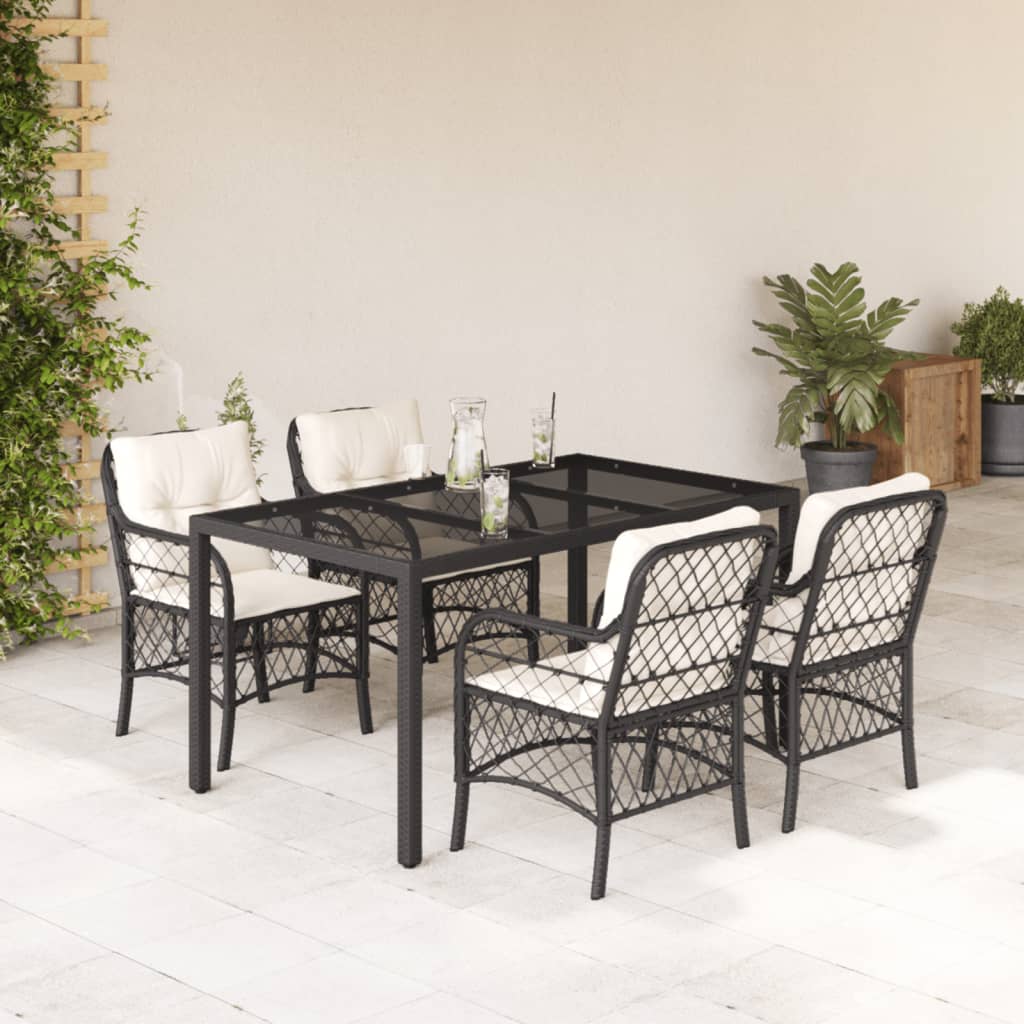 Set mobilier de gradina cu perne, 5 piese, negru, poliratan — imaginea 2