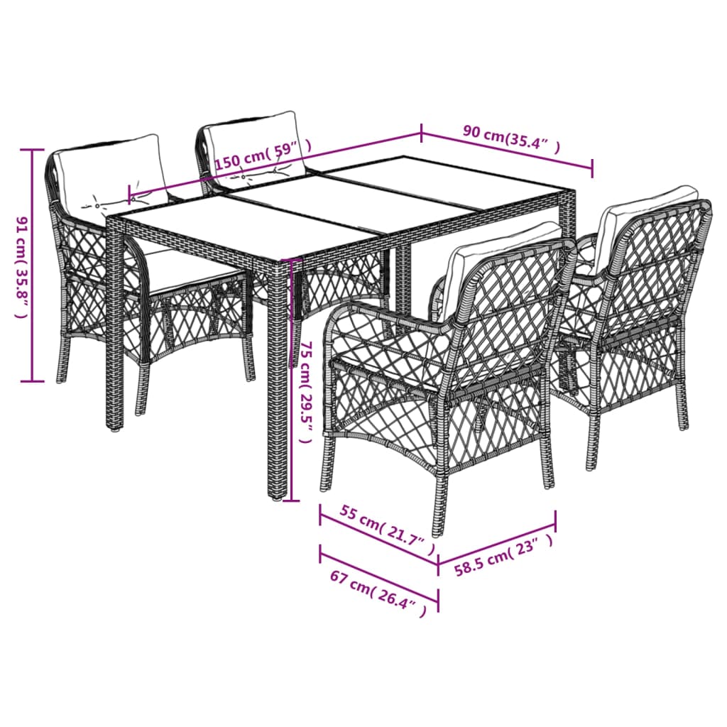 Set mobilier de gradina cu perne, 5 piese, negru, poliratan — imaginea 7