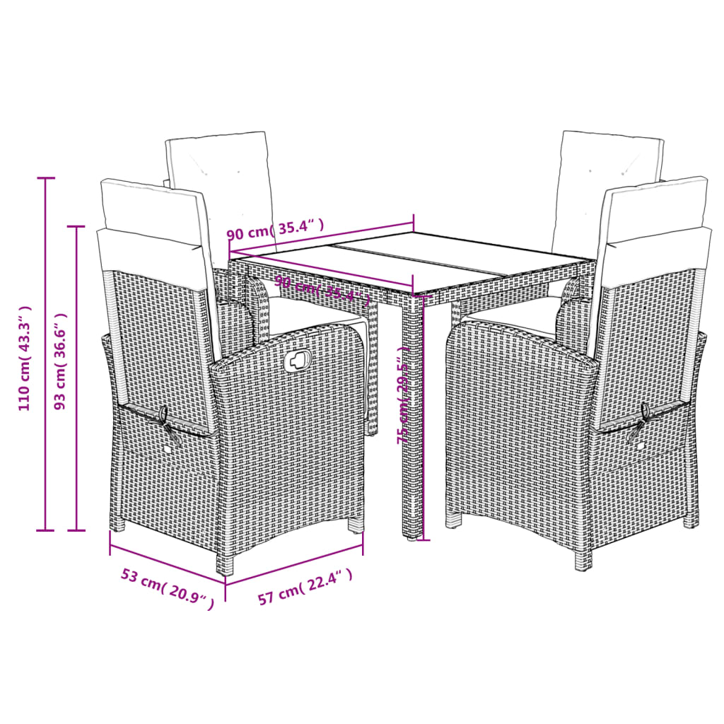 Set mobilier de gradina cu perne, 5 piese, negru, poliratan — imaginea 9