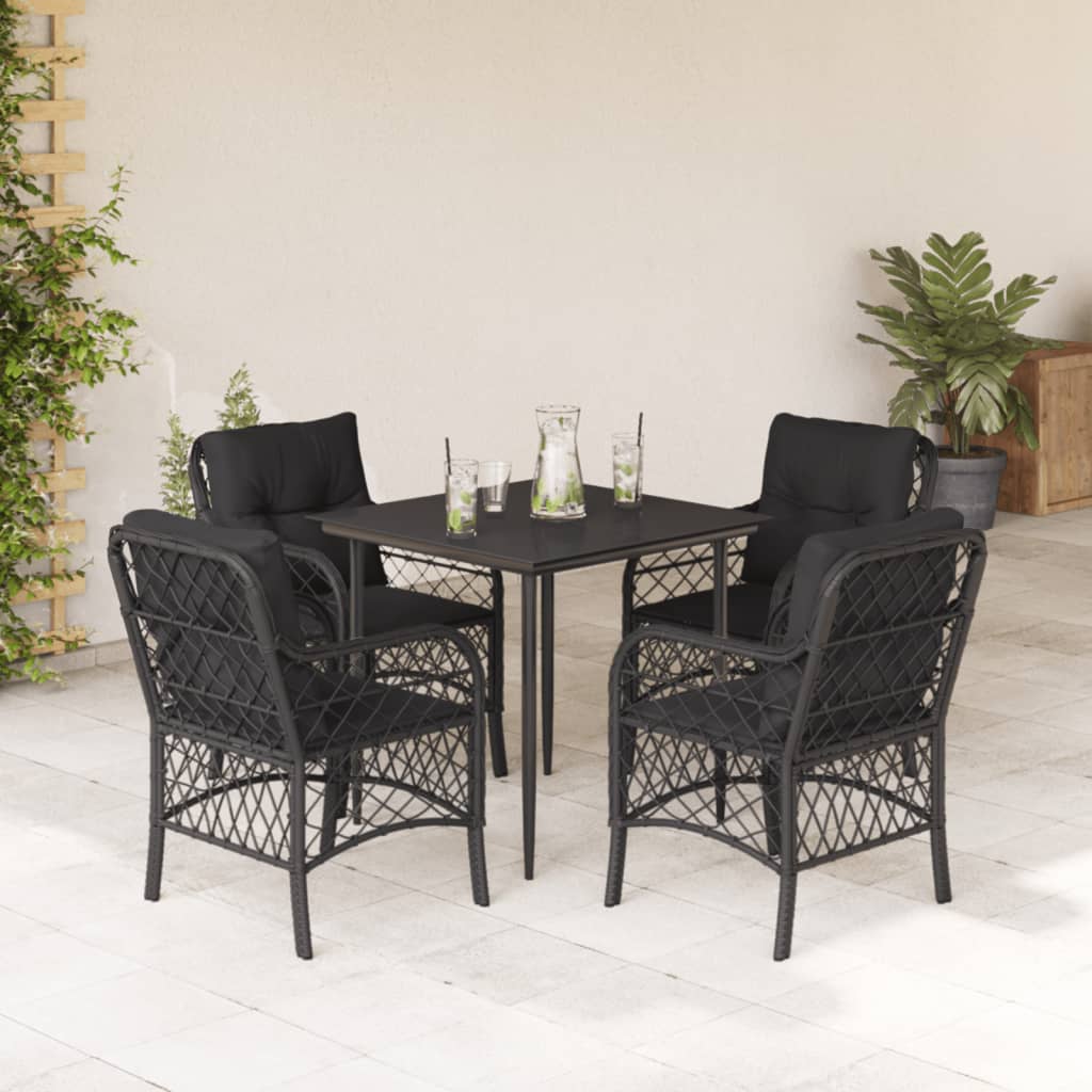 Set mobilier de gradina cu perne, 5 piese, negru, poliratan — imaginea 2