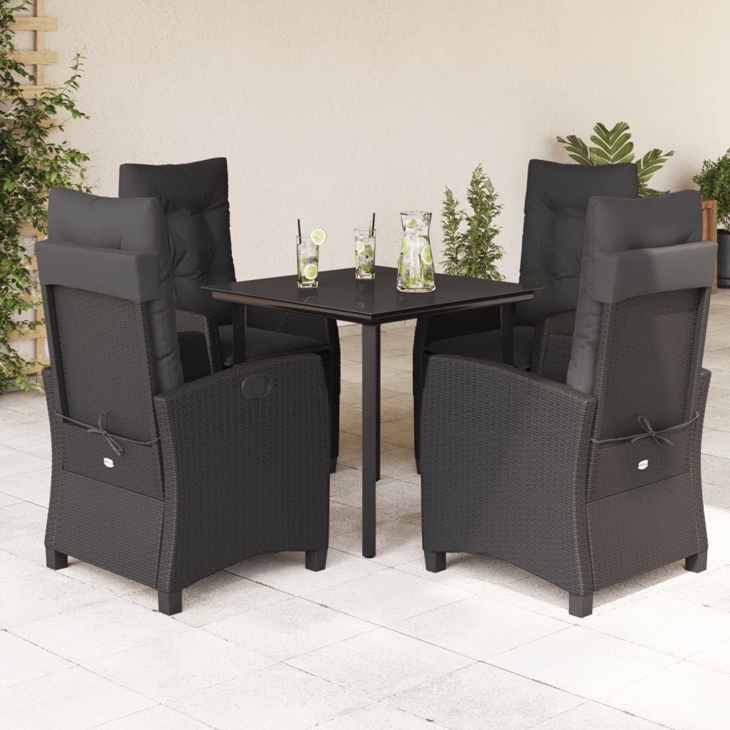 Set mobilier de gradina cu perne, 5 piese, negru, poliratan — imaginea 2