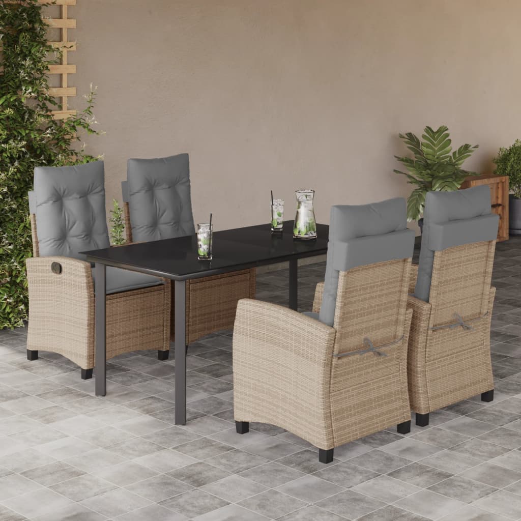Set mobilier pentru gradina, 5 piese, cu perne, bej, poliratan — imaginea 2
