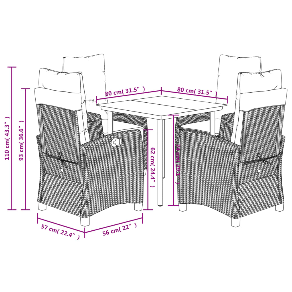 Set mobilier de gradina cu perne, 5 piese, negru, poliratan — imaginea 9