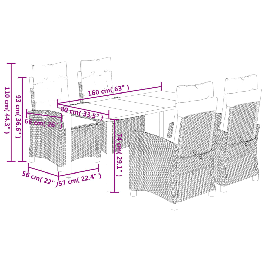 Set mobilier pentru gradina, 5 piese, cu perne, bej, poliratan — imaginea 9