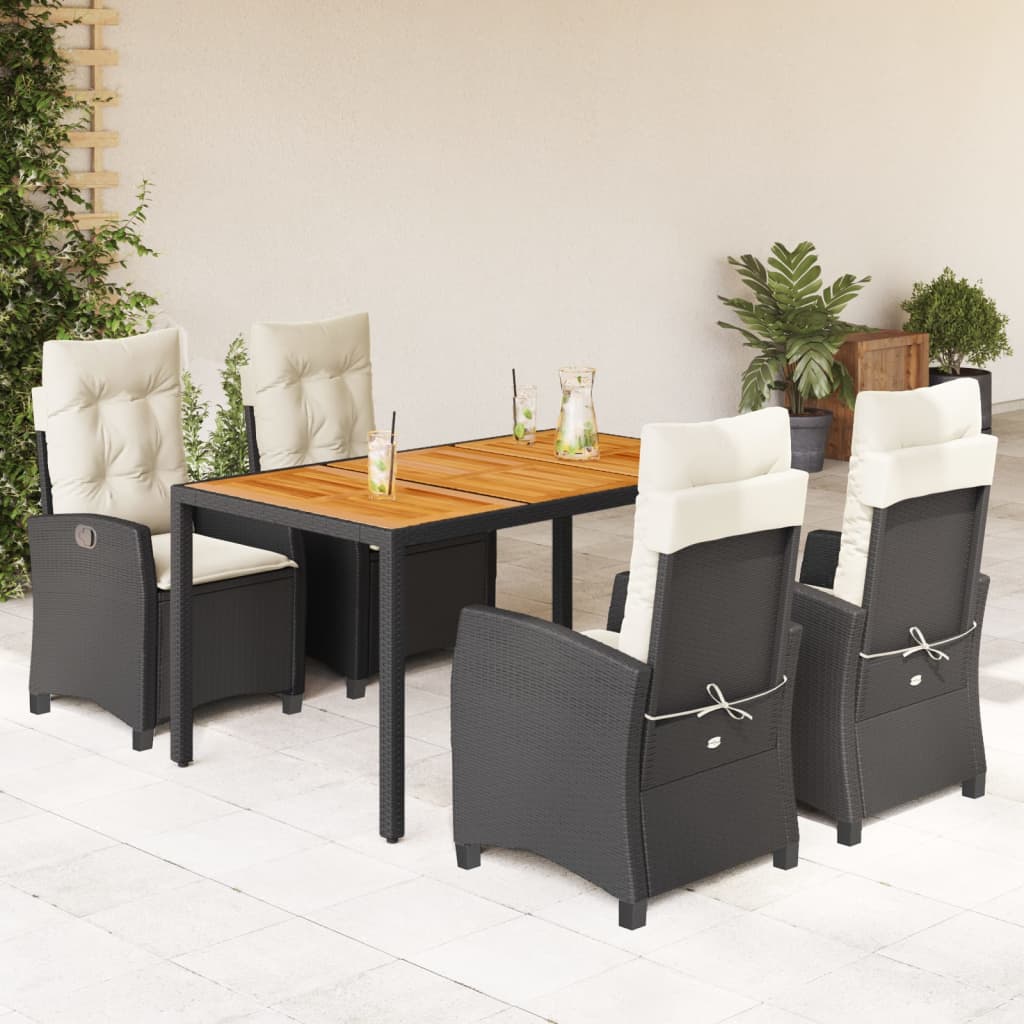 Set mobilier de gradina cu perne, 5 piese, negru, poliratan — imaginea 2