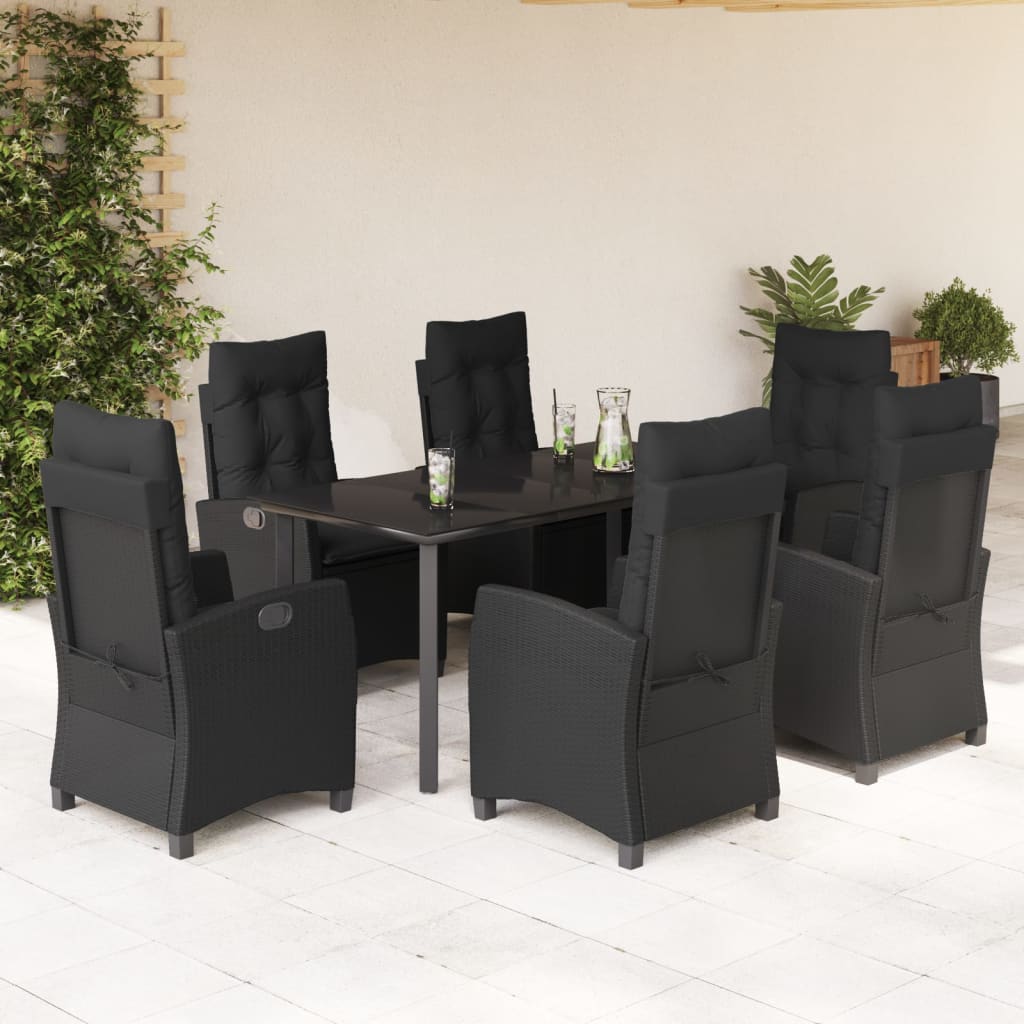 Set mobilier de gradina cu perne, 7 piese, negru, poliratan — imaginea 2