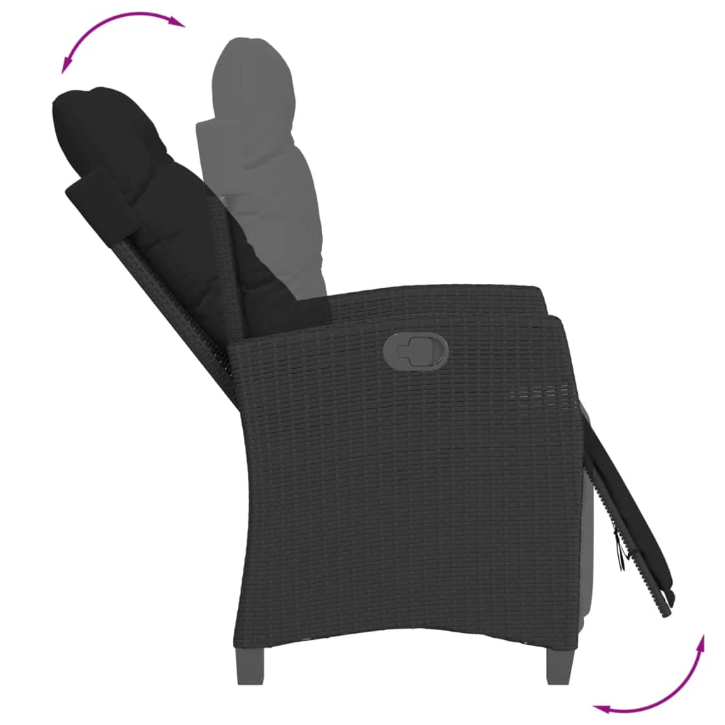 Set mobilier de gradina cu perne, 7 piese, negru, poliratan — imaginea 7