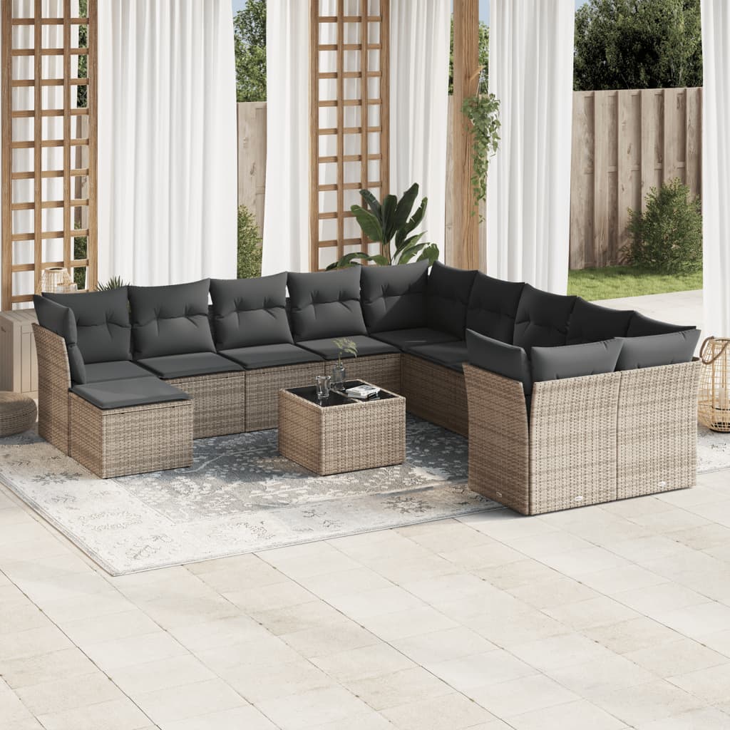 Set canapea de gradina cu perne, 12 piese, gri, poliratan — imaginea 2