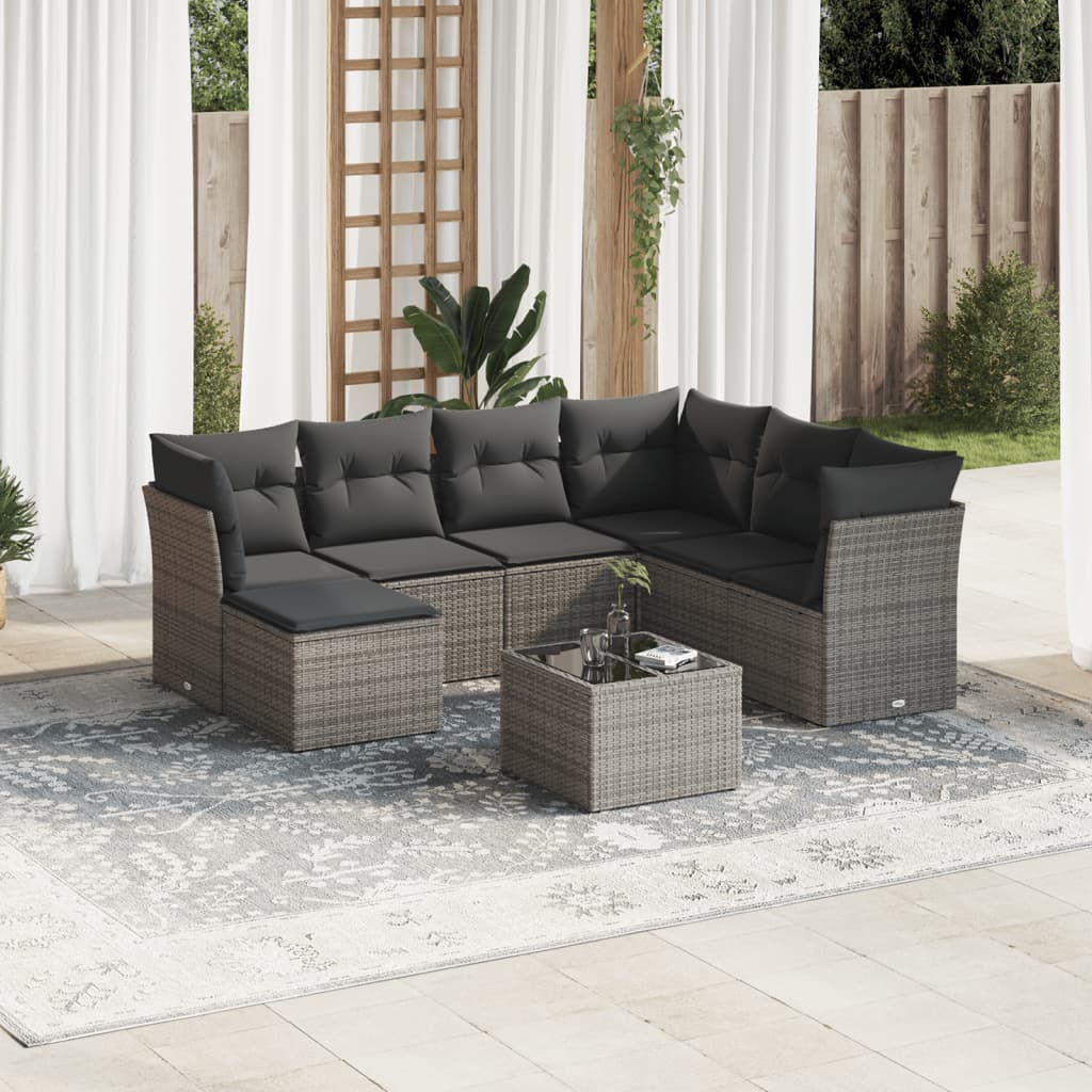 Set canapele de gradina cu perne, 8 piese, gri, poliratan — imaginea 2