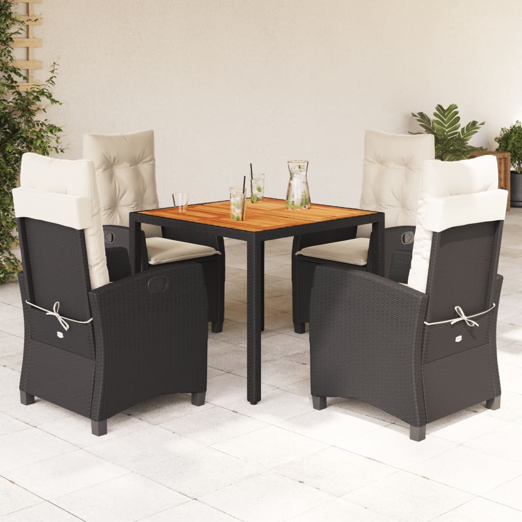 Set mobilier de gradina cu perne, 5 piese, negru, poliratan — imaginea 2