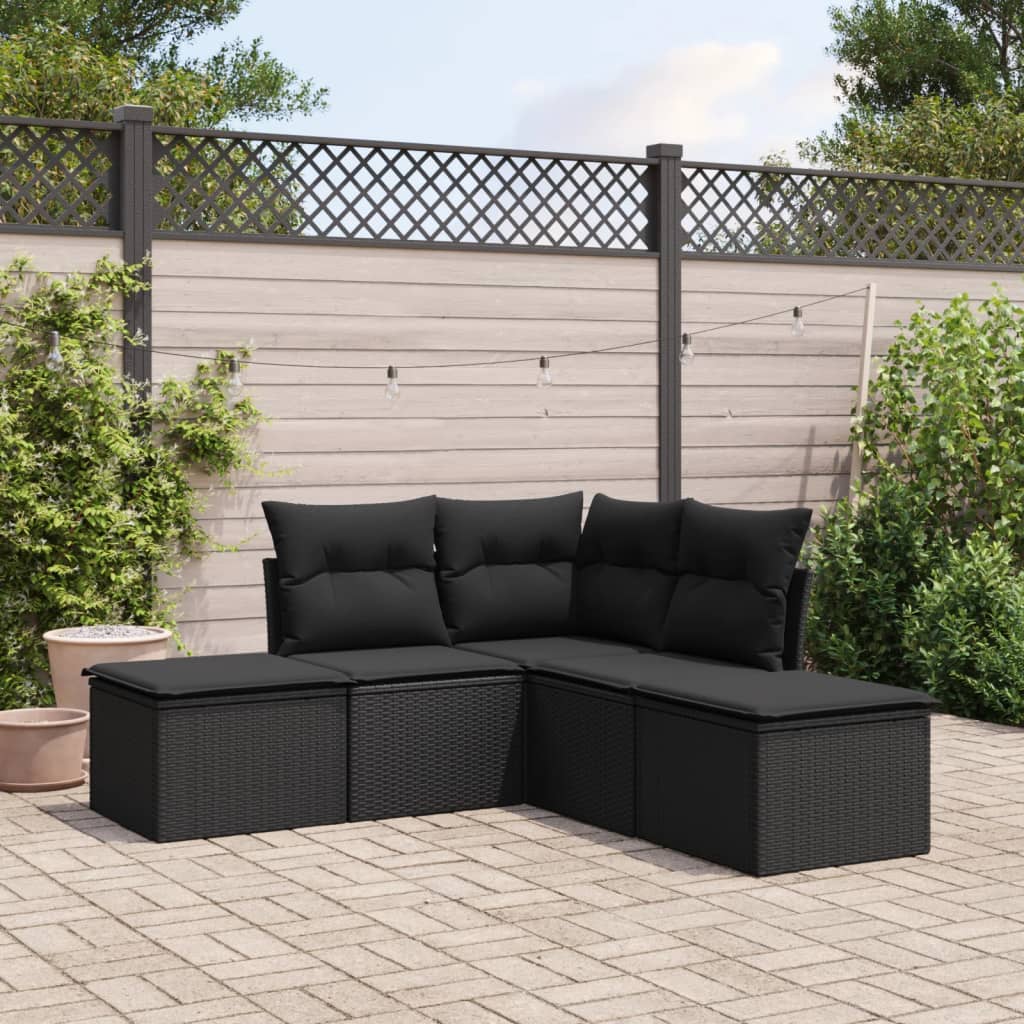 Set mobilier de gradina cu perne, 5 piese, negru, poliratan — imaginea 2