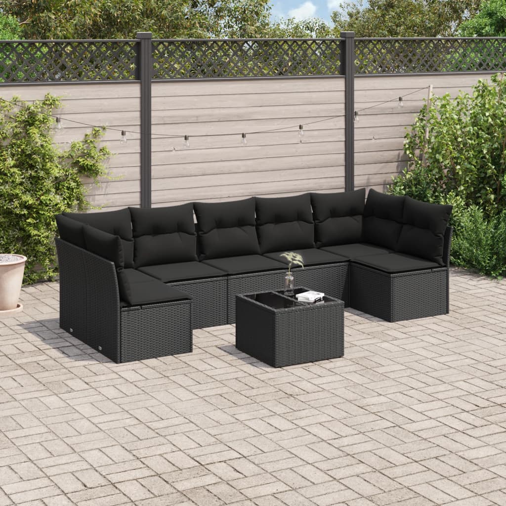 Set mobilier de gradina cu perne, 8 piese, negru, poliratan — imaginea 2