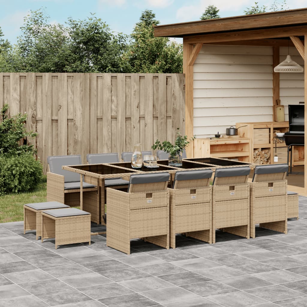 Set mobilier gradina cu perne, 13 piese, bej combinat poliratan — imaginea 2