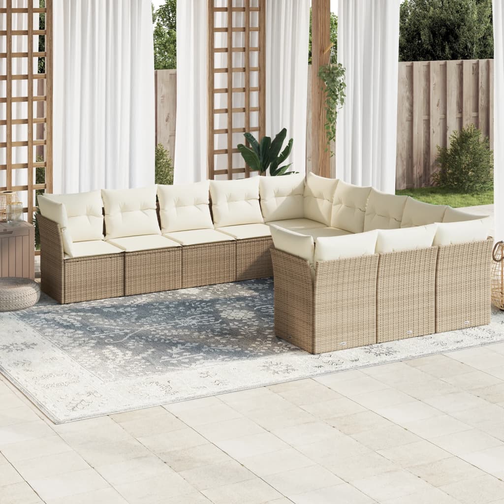 Set canapele de gradina cu perne, 11 piese, bej, poliratan — imaginea 2