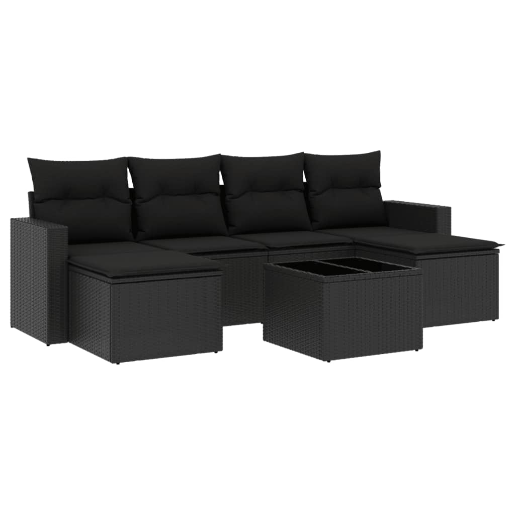 Set canapele de gradina cu perne, 7 piese, negru, poliratan — imaginea 4
