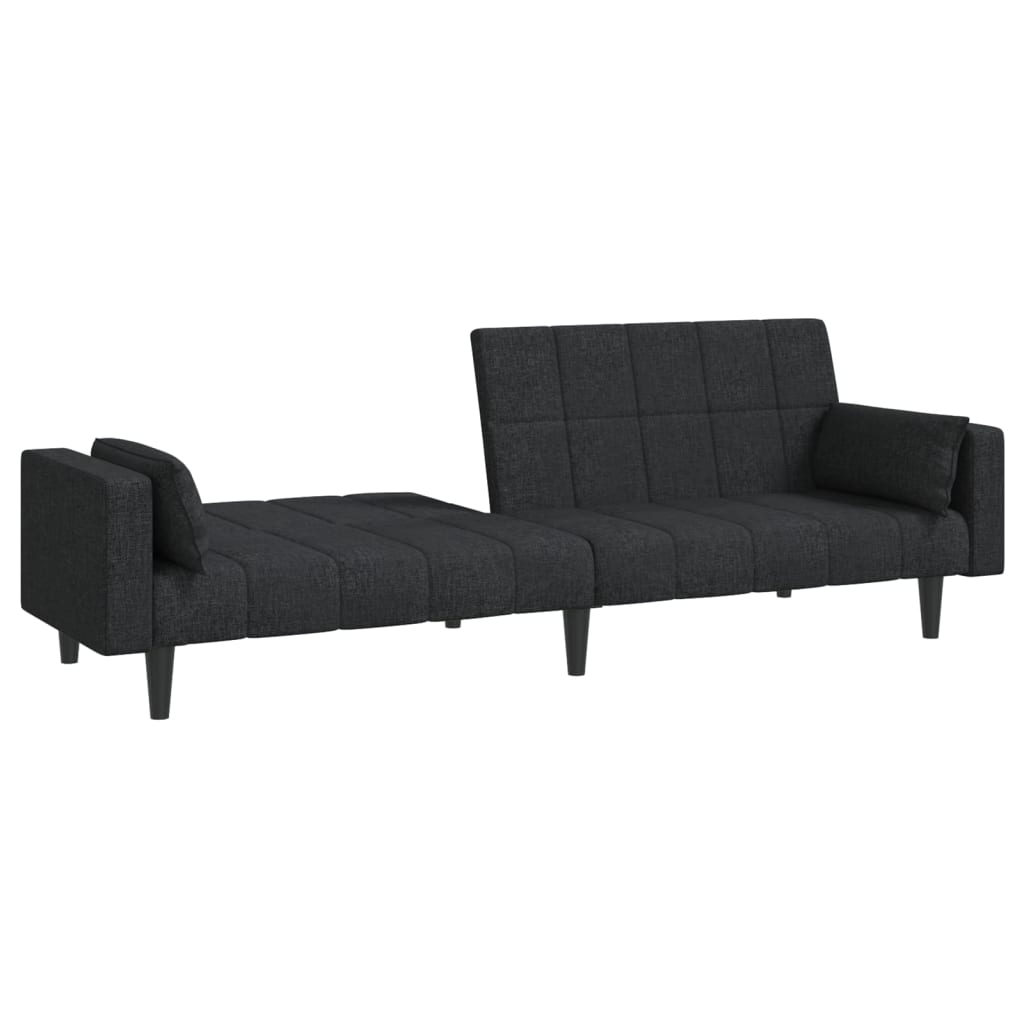 Canapea extensibila cu 2 locuri, 2 perne, negru, textil — imaginea 4
