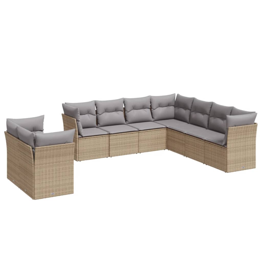 Set canapele de gradina, 9 piese, cu perne, bej, poliratan — imaginea 4
