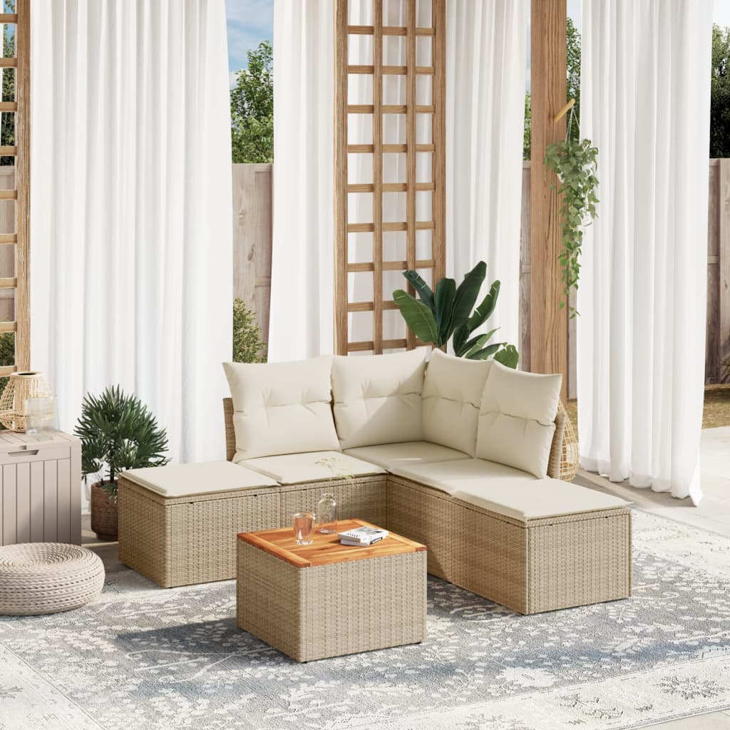 Set canapele de gradina cu perne, 6 piese, bej, poliratan — imaginea 2