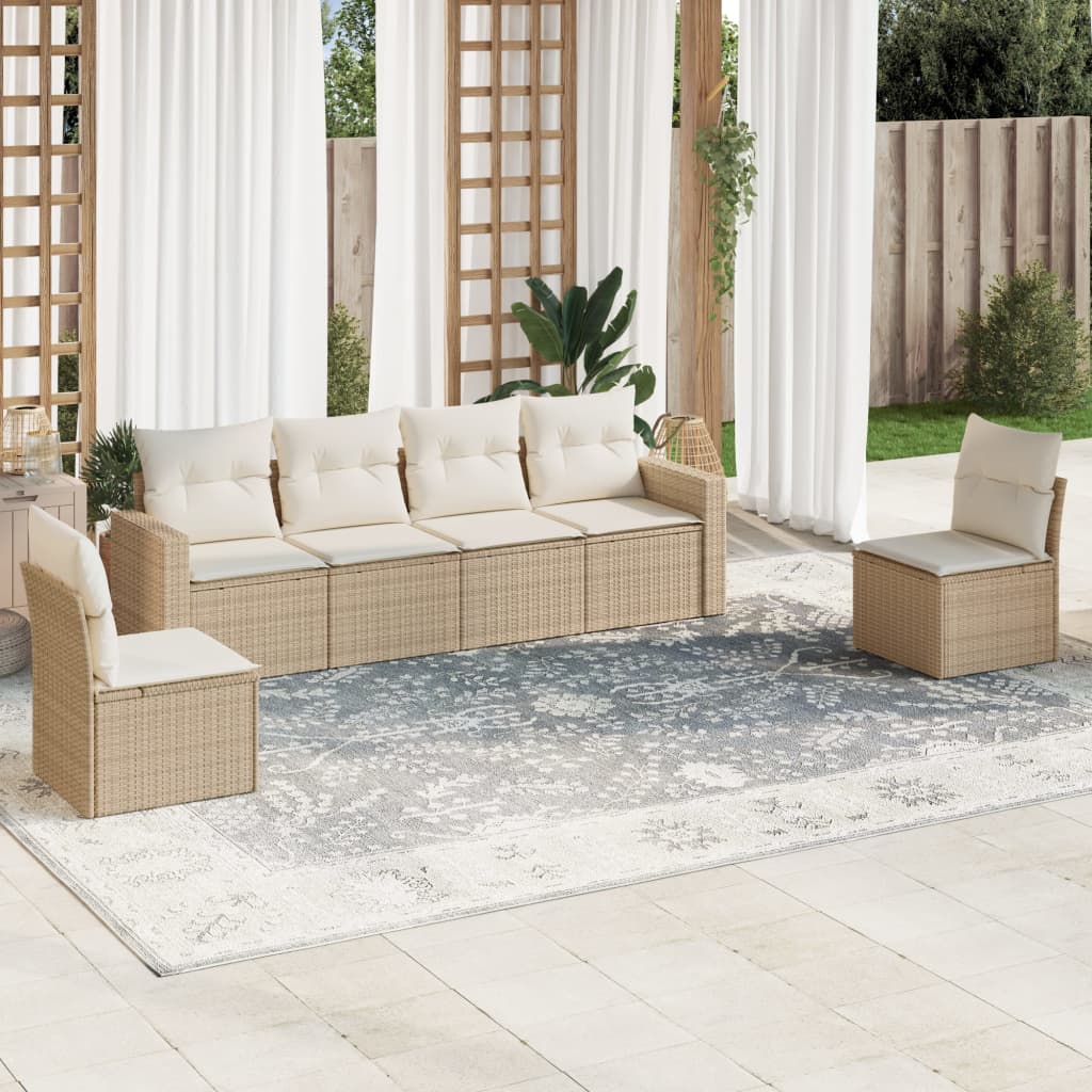 Set canapele de gradina cu perne, 6 piese, bej, poliratan — imaginea 2
