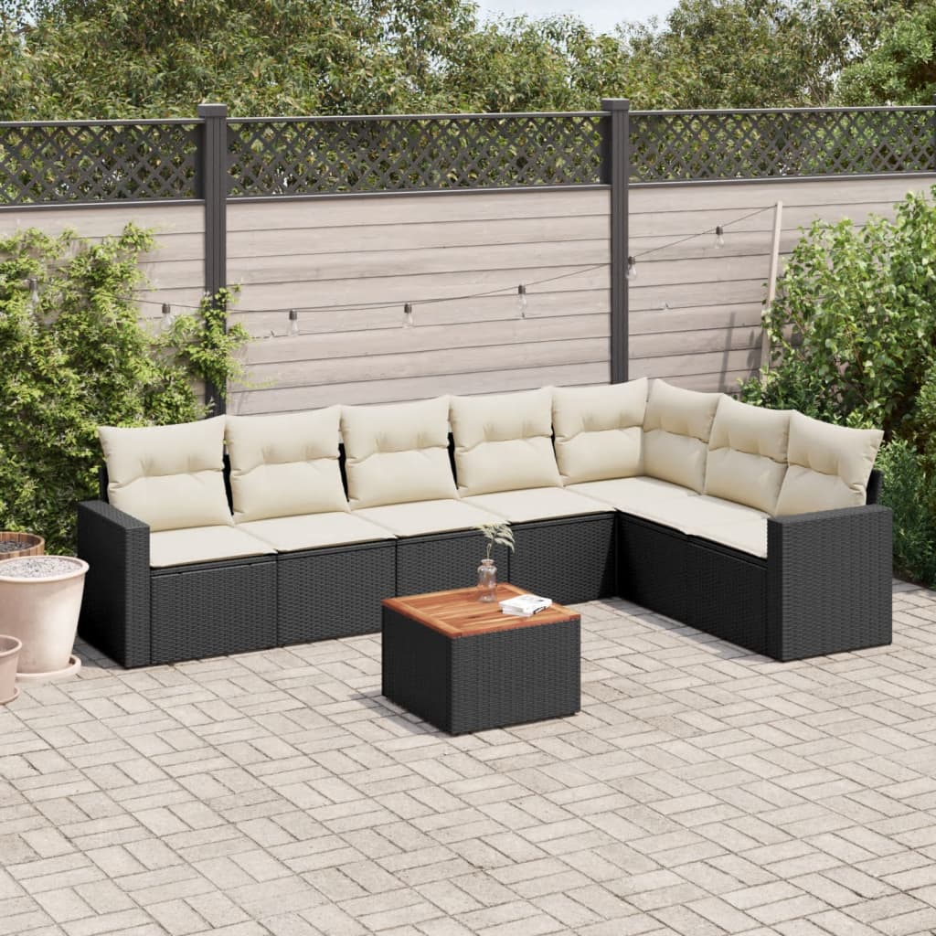 Set mobilier de gradina cu perne, 8 piese, negru, poliratan — imaginea 2