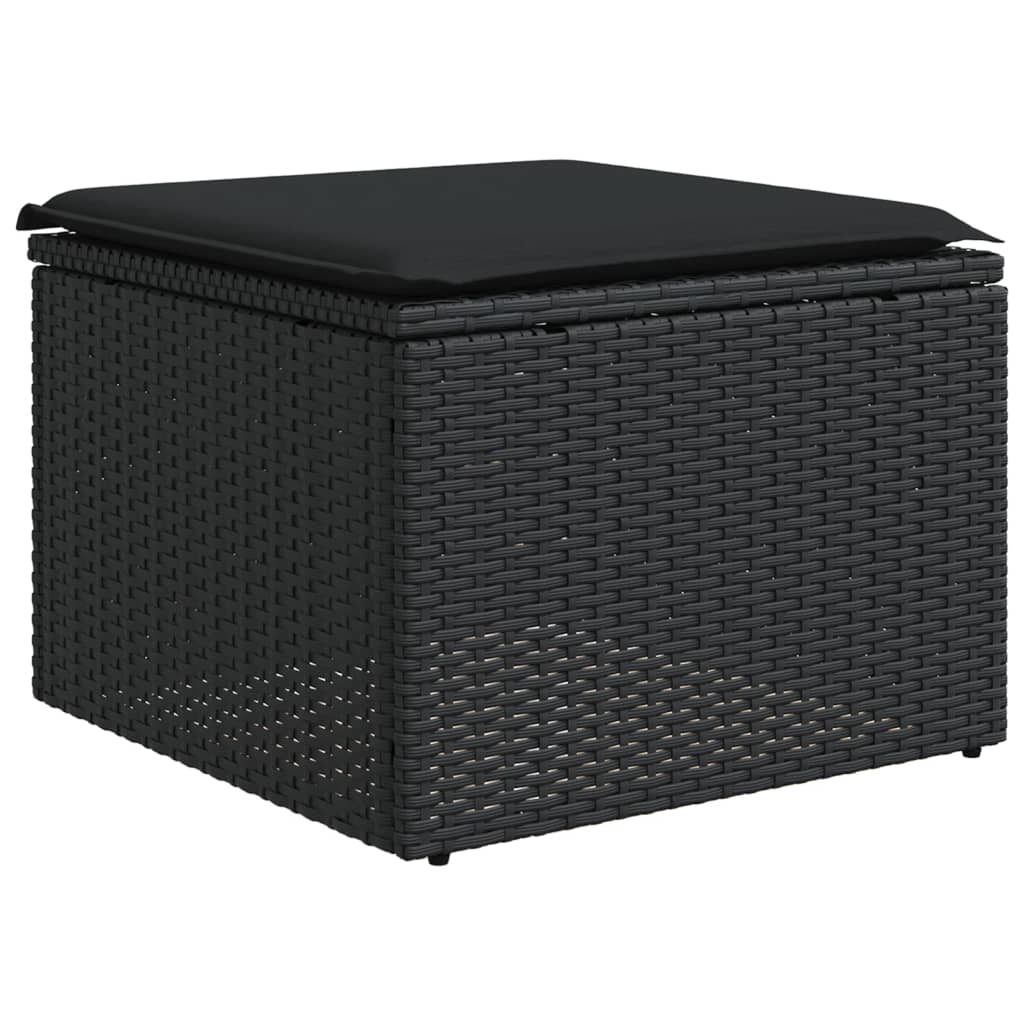 Taburet de gradina cu perna, negru, 55x55x37 cm, poliratan