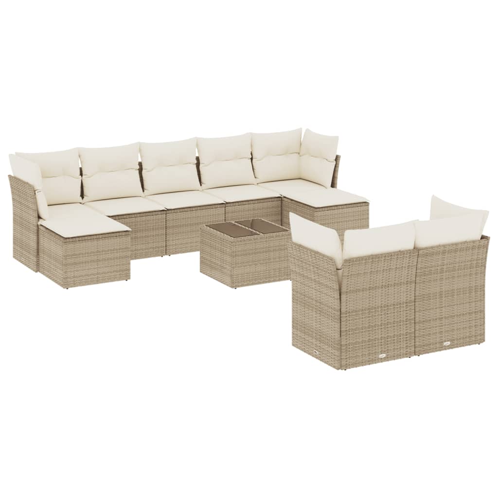 Set canapele de gradina cu perne, 10 piese, bej, poliratan