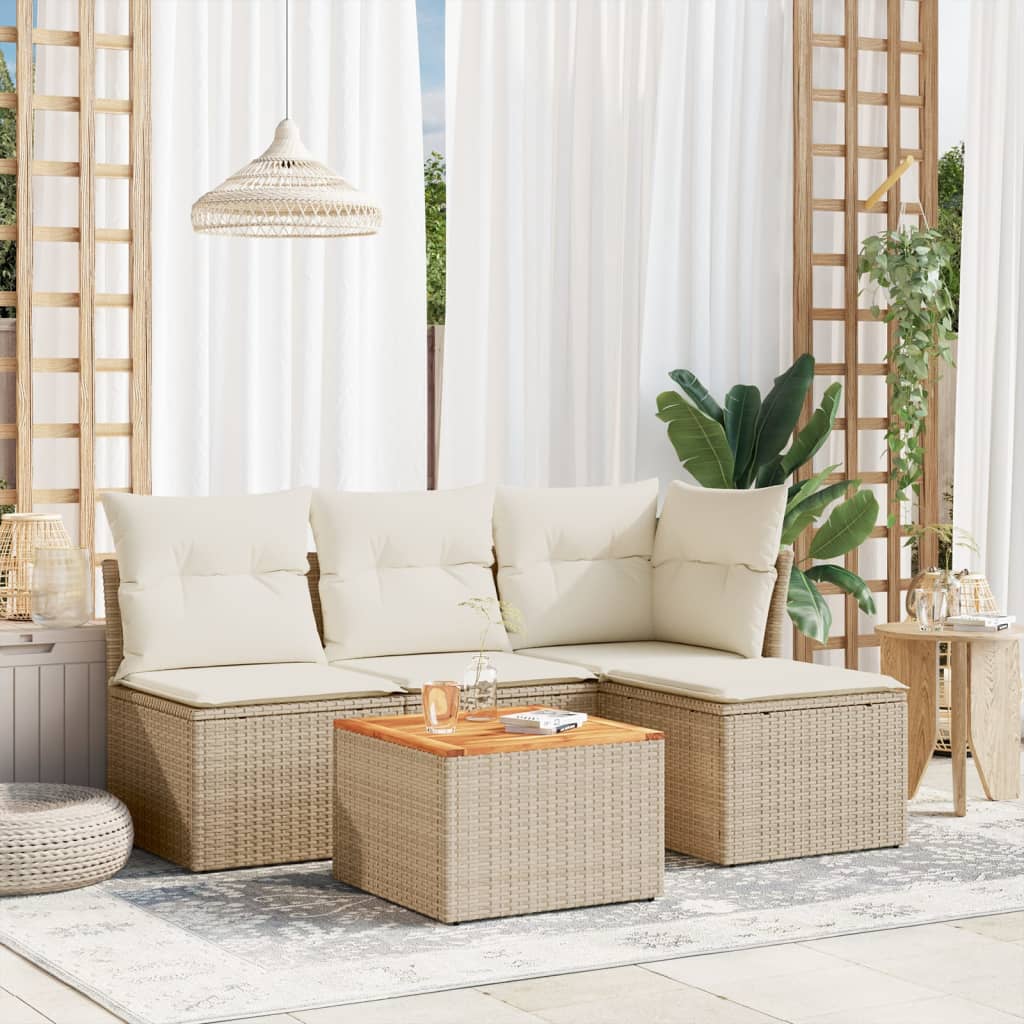 Set canapele de gradina cu perne, 5 piese, bej, poliratan — imaginea 2