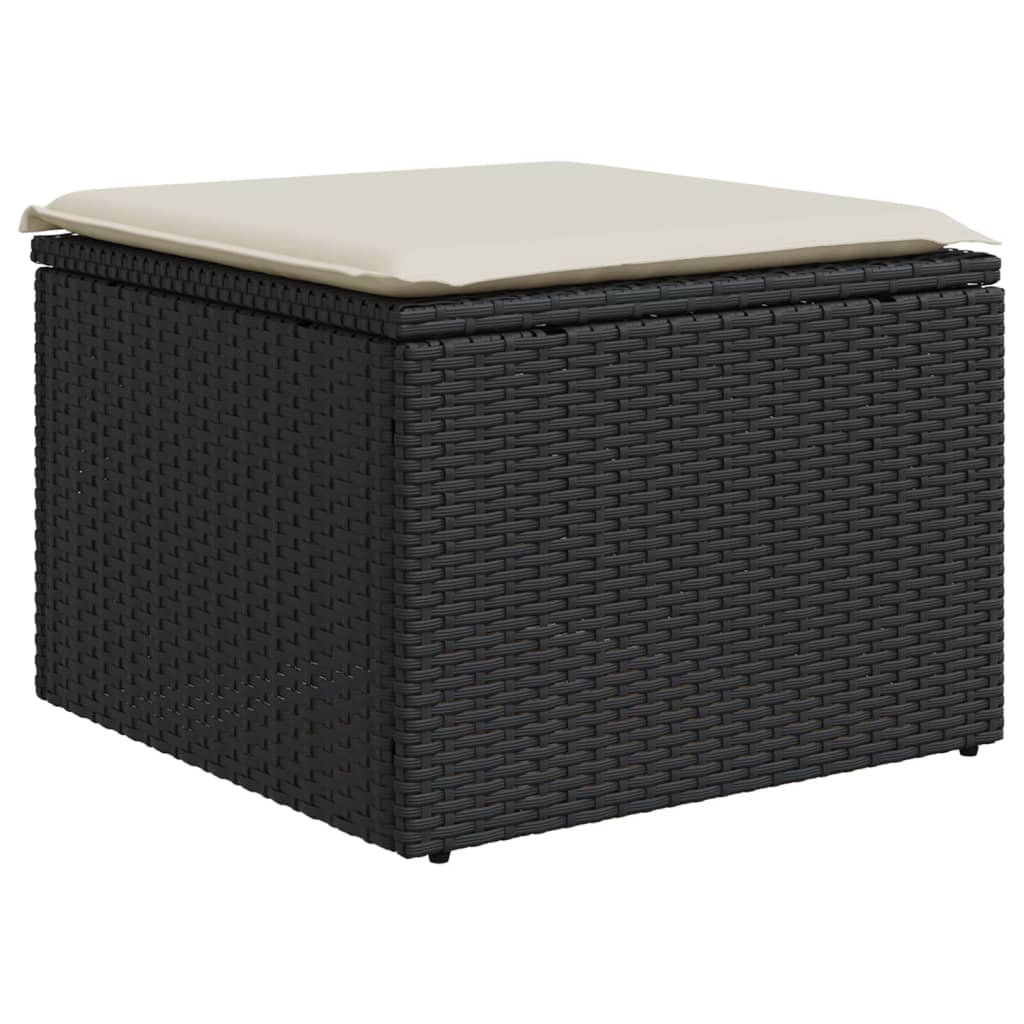 Taburet de gradina cu perna, negru, 55x55x37 cm, poliratan