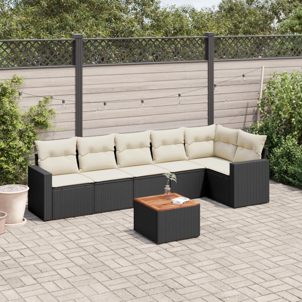 Set canapele de gradina cu perne, 7 piese, negru, poliratan — imaginea 2
