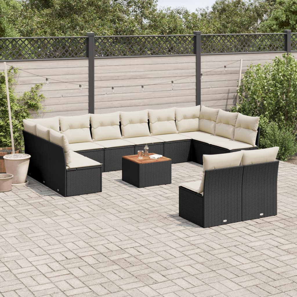 Set mobilier de gradina cu perne, 13 piese, negru, poliratan — imaginea 2